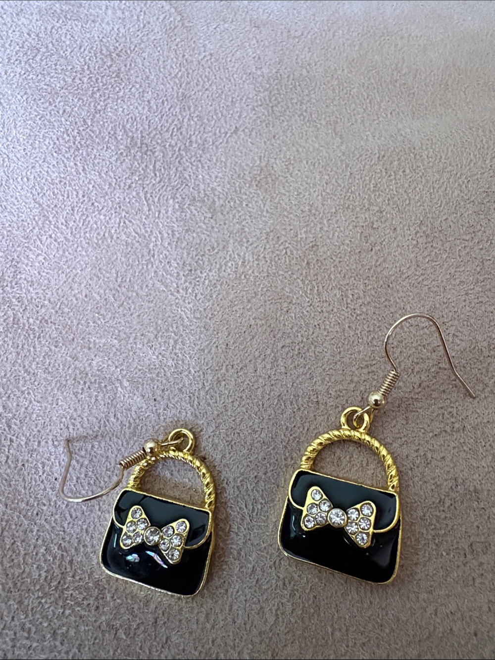 Gold & Black Handbag Bow Drop Earrings - Picture 1 of 1